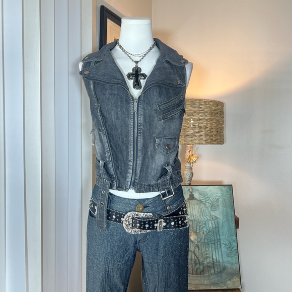 Y2K Grunge Crop Denim Vest - Picture 1 of 5